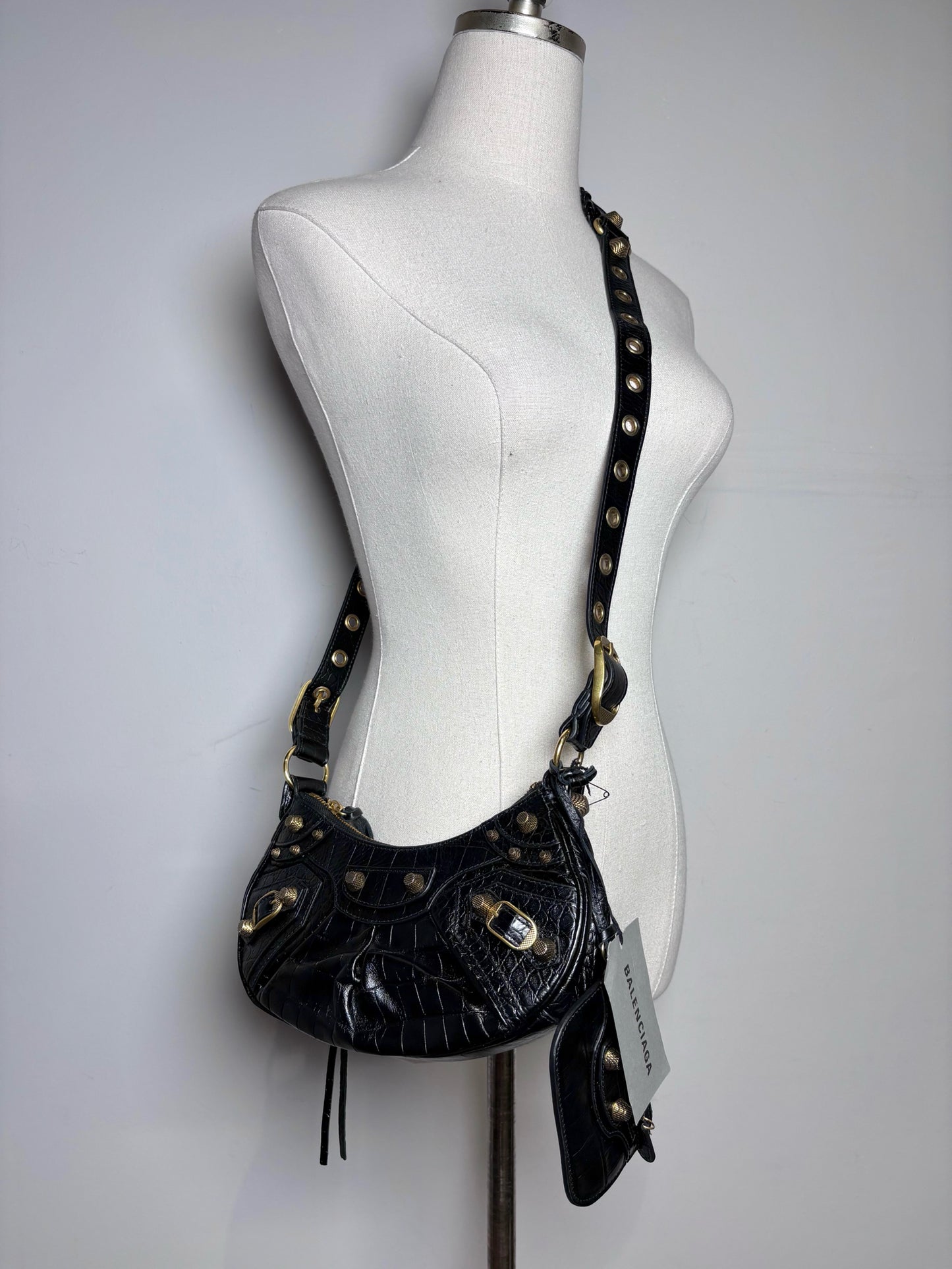 Balenciaga La Cagole XS Arena Lambskin Black Aged Hardware NWT Pre-owned Bag