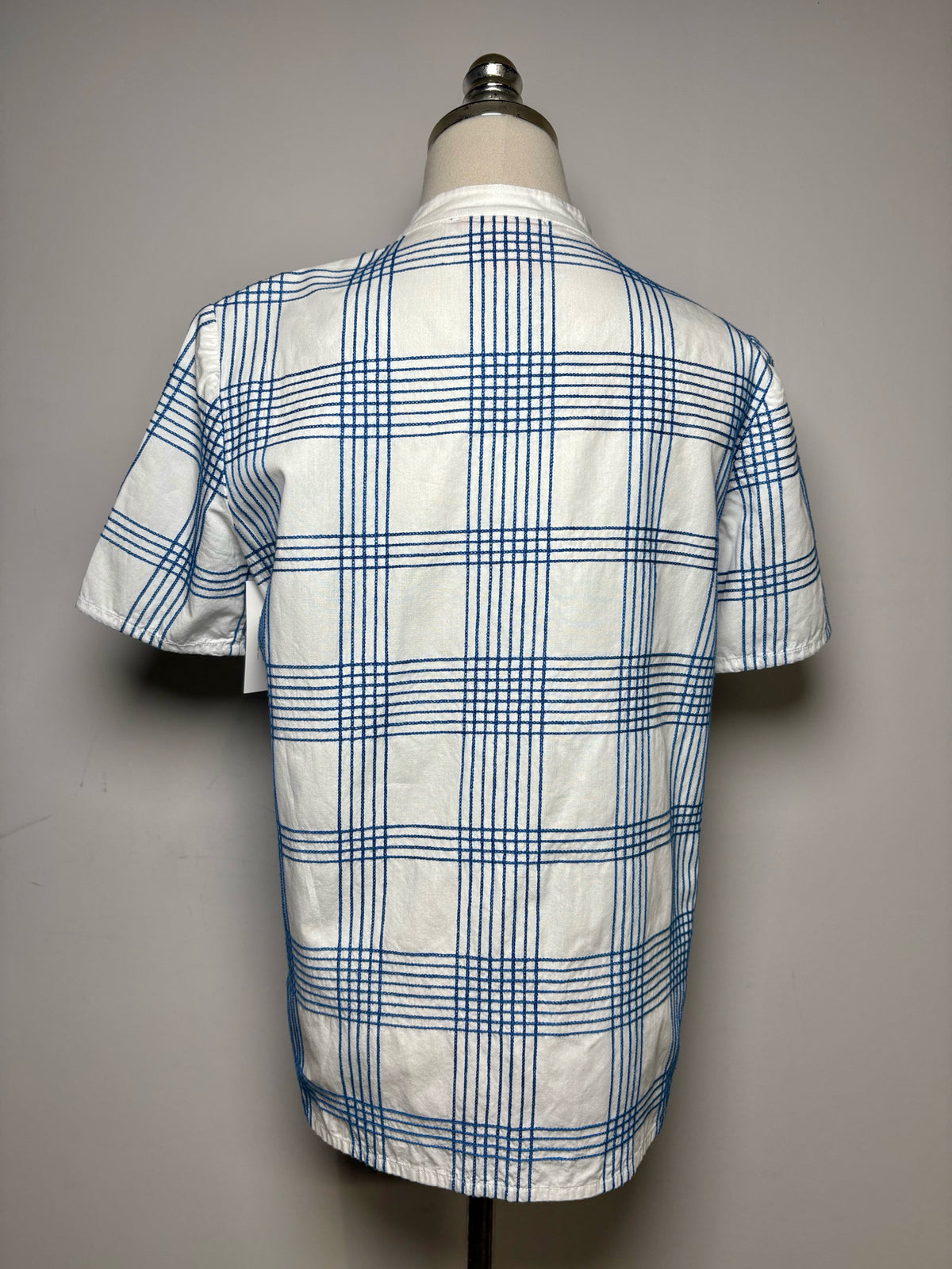 Women's Size 6 Tory Burch Blue & White Grid Print Cotton Pre-Owned Button-Up Top