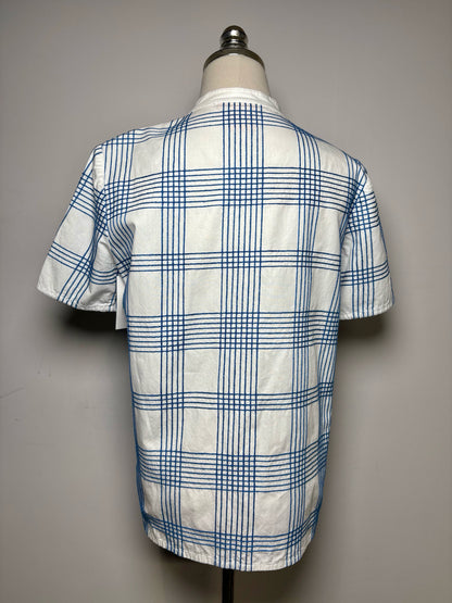 Women's Size 6 Tory Burch Blue & White Grid Print Cotton Pre-Owned Button-Up Top
