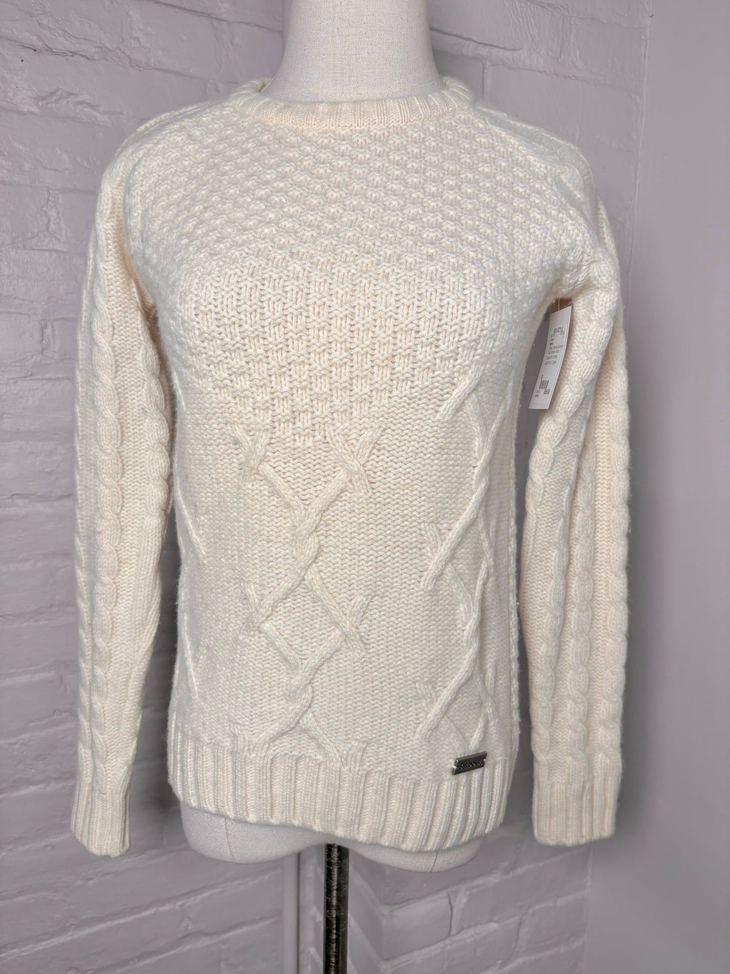 Women Size S Barbour Cream Cable knit Wool Sweater