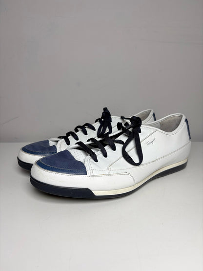 Salvatore Ferragamo White, Blue Leather Colorblock Men's Pre-owned 11 Sneakers
