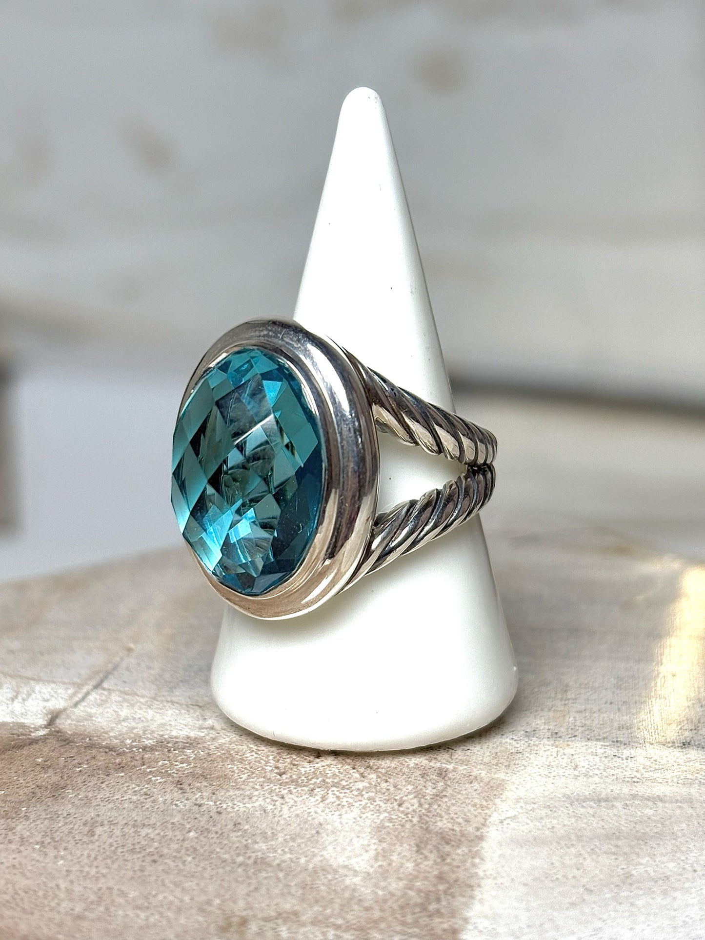 David Yurman Blue Topaz Silver 7 Pre-owned Albion Sterling Silver Ring