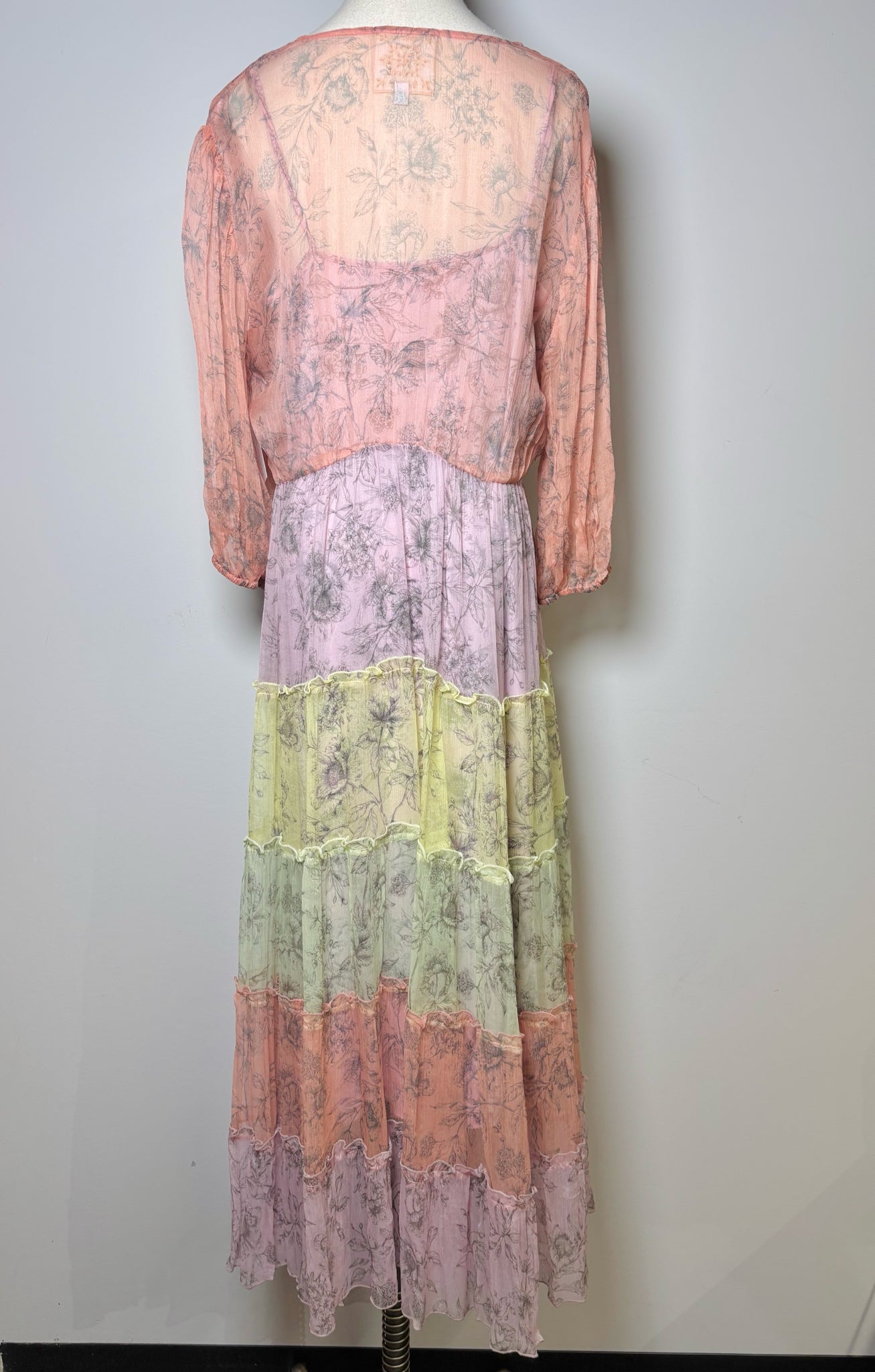 Women Size L Johnny Was Salmon, Yellow, Coral, Lavender Jade Silk Dress