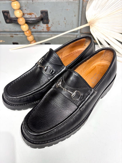 W Shoe Size 7 Gucci Black Leather Horsebit  Loafers