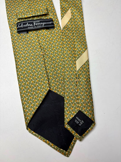 Men's Salvatore Ferragamo Chartreuse Terrier Dog Print Pure Silk Pre-Owned Authentic Tie