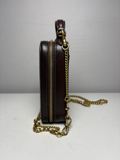 Women's Coach Alie Camera Brown Tan Monogram Pre-Owned Chain Crossbody Bag with Custom Charm