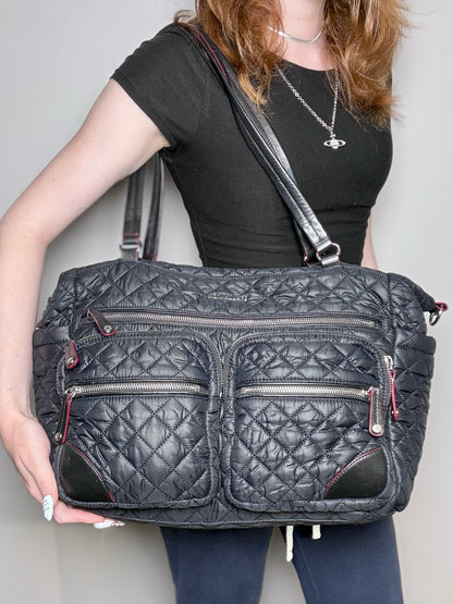 MZ Wallace Solid Nylon Pre-owned Blue Cowhide Trim Travel Tote