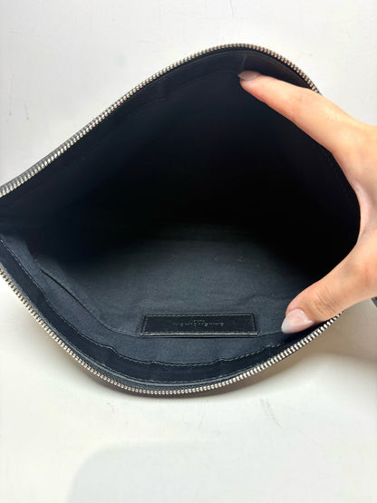 Balenciaga Logo Clip Canvas & Leather Neutrals Pre-Owned Portfolio Clutch