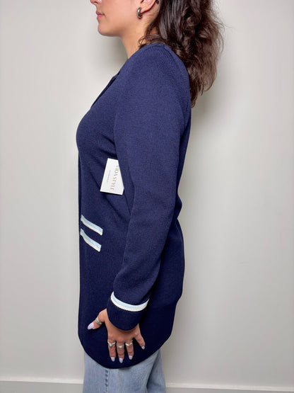 Women Size 6 St. John Blue Solid Wool Jacket