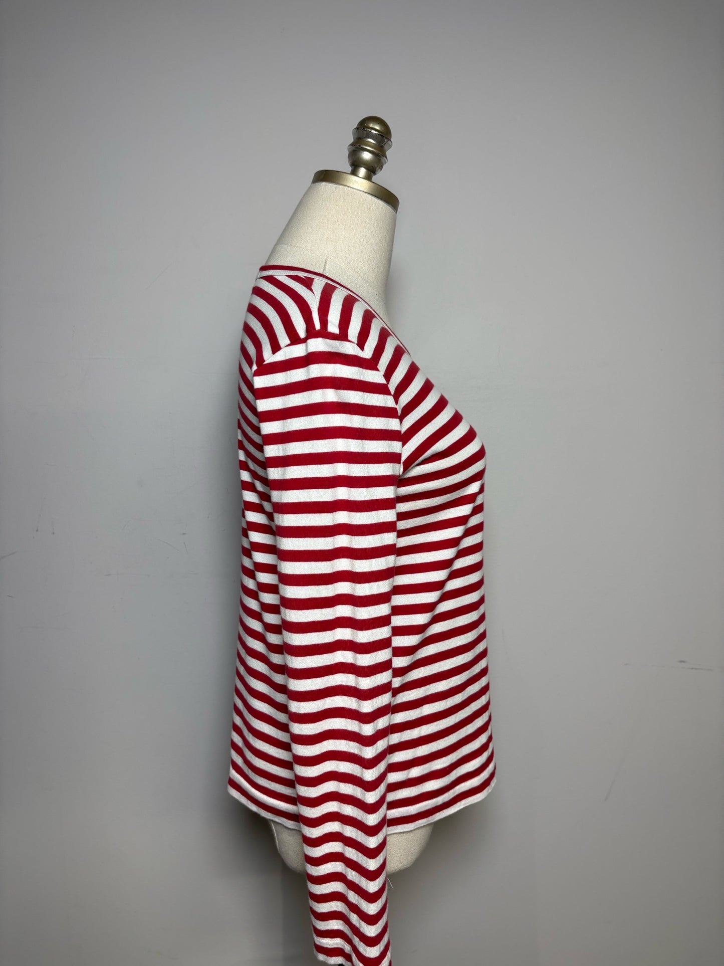 Women Size S Comme des Garçons Red & White Striped Pure Cotton Pre-Owned Heart Patch Shirt