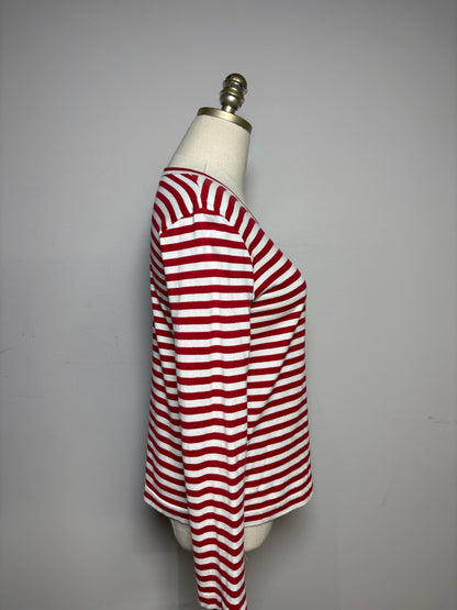 Women Size S Comme des Garçons Red & White Striped Pure Cotton Pre-Owned Heart Patch Shirt