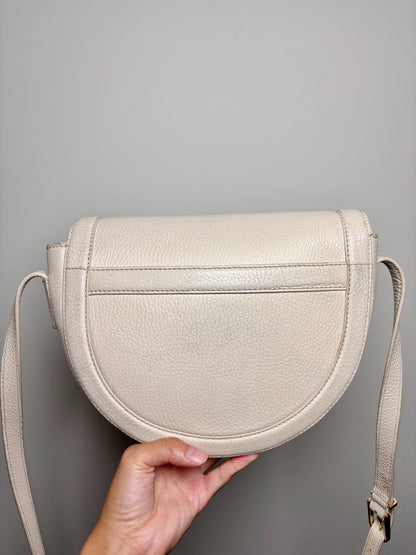 Tory Burch Solid Leather Cream Serif T Crossbody Saddlebag Purse