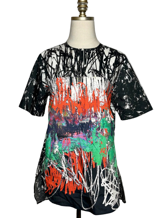 Size 4 Cedric Charlier Multi-Color Graffiti Print Pure Cotton Women's Shirt