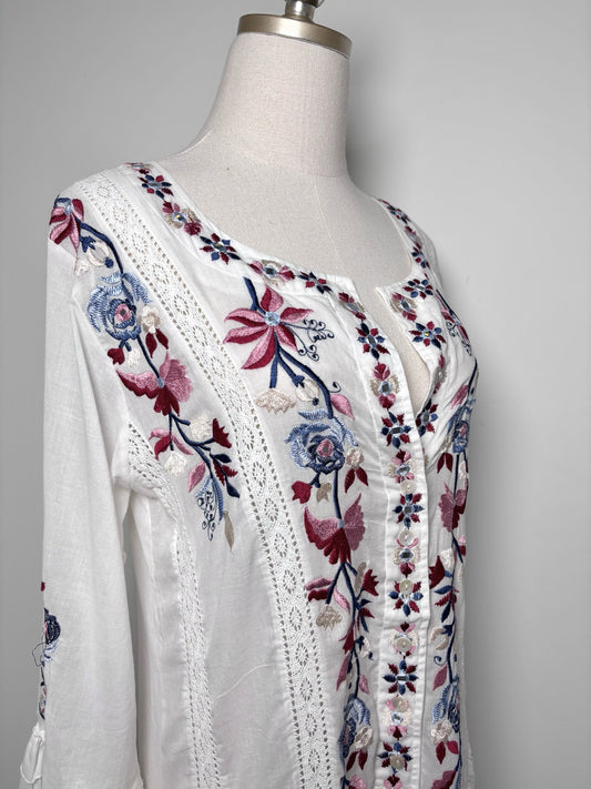 Women Size XS Misa Los Angeles White Embroidered Cotton Maxi Dress