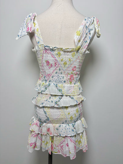Women Size XS LoveShackFancy White, yellow, pink, blue Floral Cotton Shirt