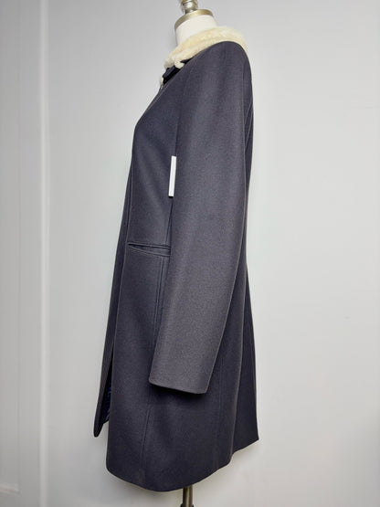 Women Size 46 (10, US) Peserico Blue Solid Fleece Wool, Cashmere Blend Coat