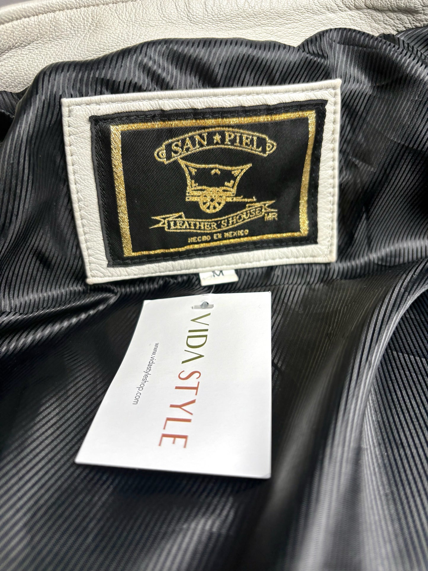 Size M San Piel Leather's House Bone Solid Women's Pure Leather Pre-owned Jacket