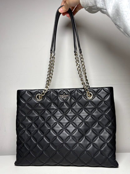 Kate Spade New York Diamond Quilt Leather Pre-owned Black Carey Tote Bag