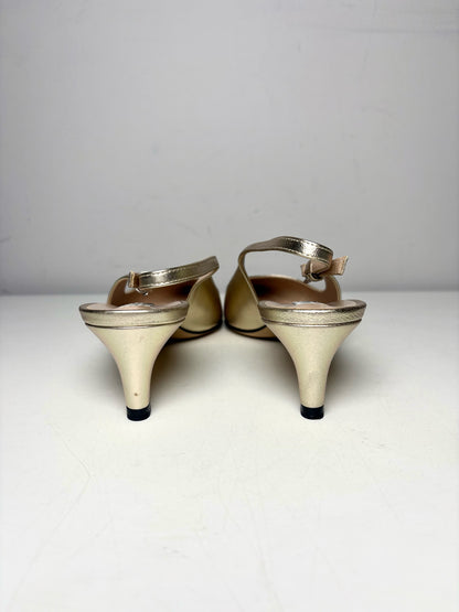 W Shoe Size 39 MaxMara Gold Leather Pre-owned, NWT Slingbacks