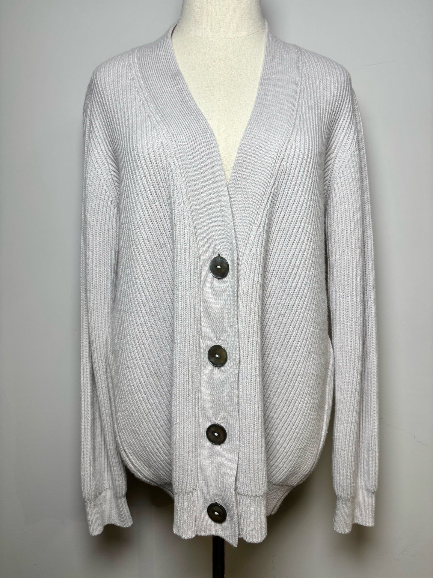 Women Size L Titti Dell Acqua Gray Solid Cashmere Cardigan Sweater