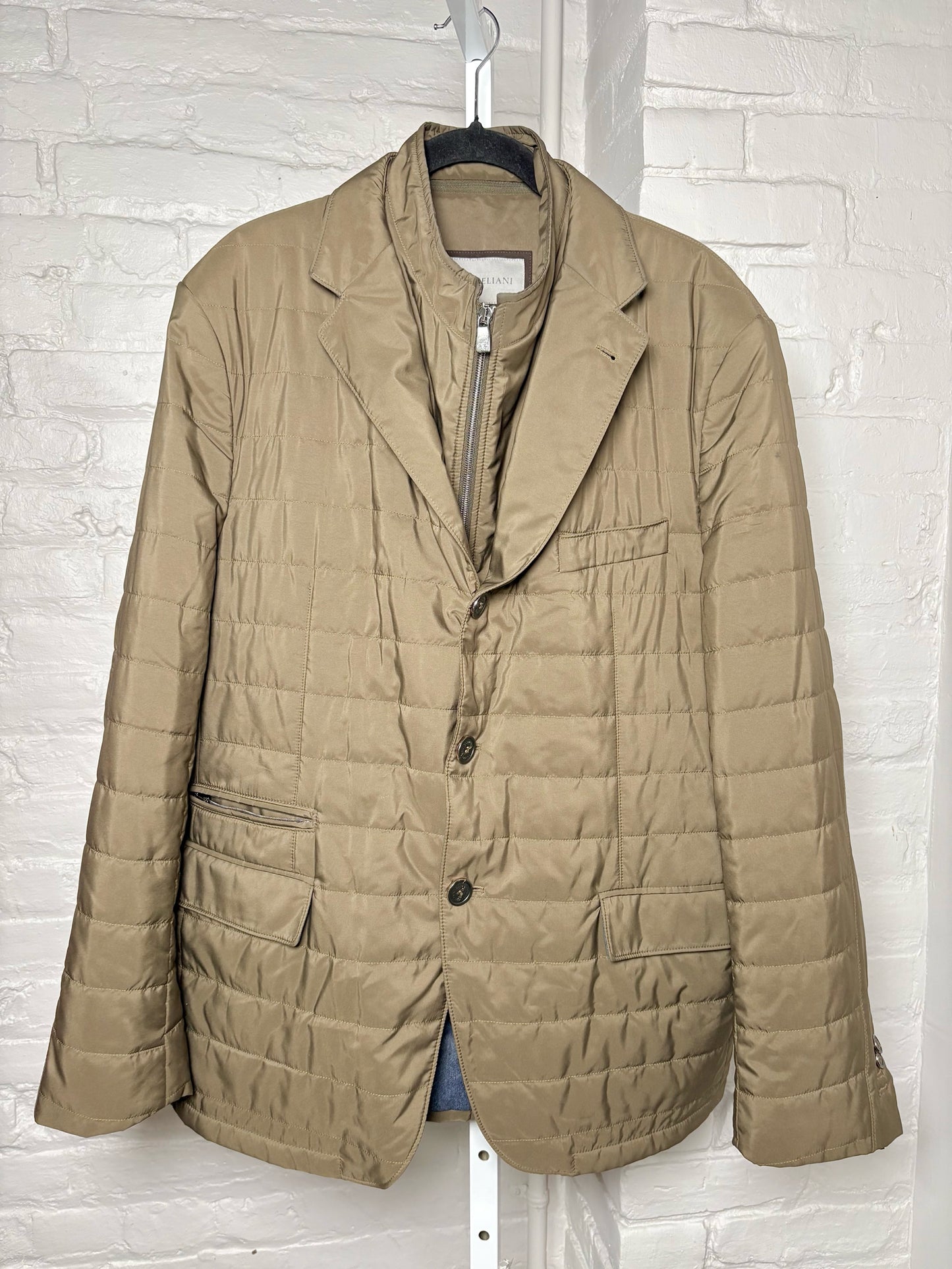 Corneliani Olive Green Nylon Men's Quilted Nylon XL Coat