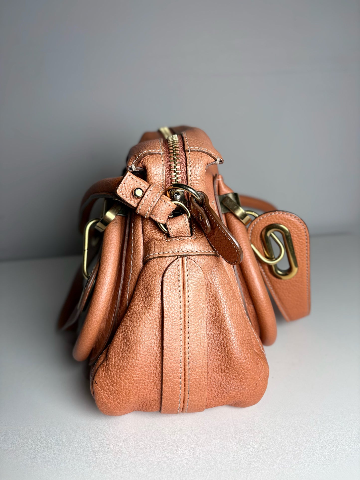 Chloe Paratay Small Roll Top Leather Satchel Orange Pre-owned Bag