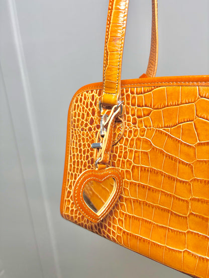 Leather Brighton Croc Embossed Leather Brown Small Purse