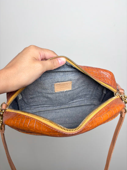 Leather Clare V. Croc Embossed Leather Pre-owned Cognac Small Purse