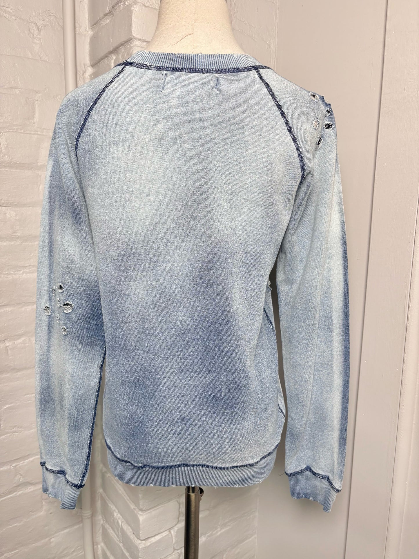 Women Size S Etienne Marcel Los Angeles Blue Acid Wash Cotton Sweatshirt