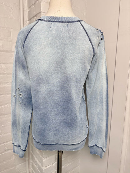 Women Size S Etienne Marcel Los Angeles Blue Acid Wash Cotton Sweatshirt