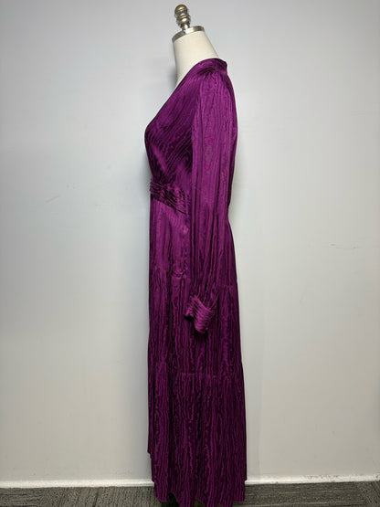 Women Size 10 (L) Diane von Furstenberg Purple Shiny Pre-Owned Tiered Maxi Dress