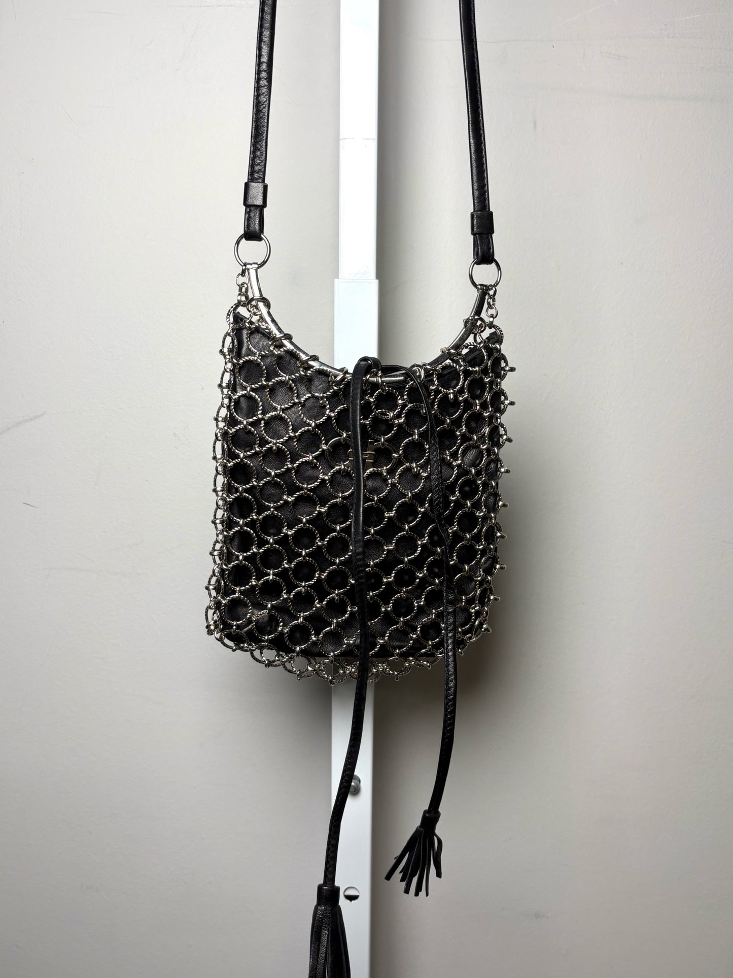 Salvatore Ferragamo Chain Vintage Black Leather Evening Hobo Purse Pre-owned