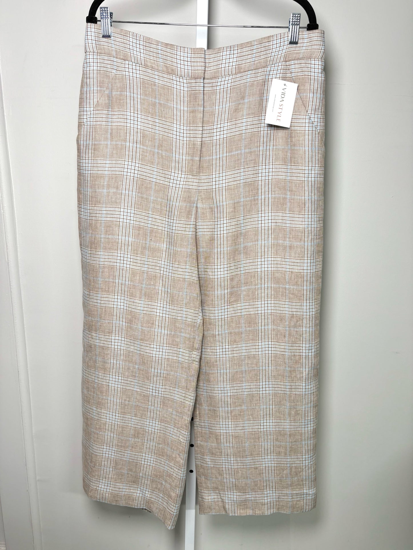 Women Size 14 Veronica Beard Khaki, Blue, Cream Plaid Linen NWT Pants