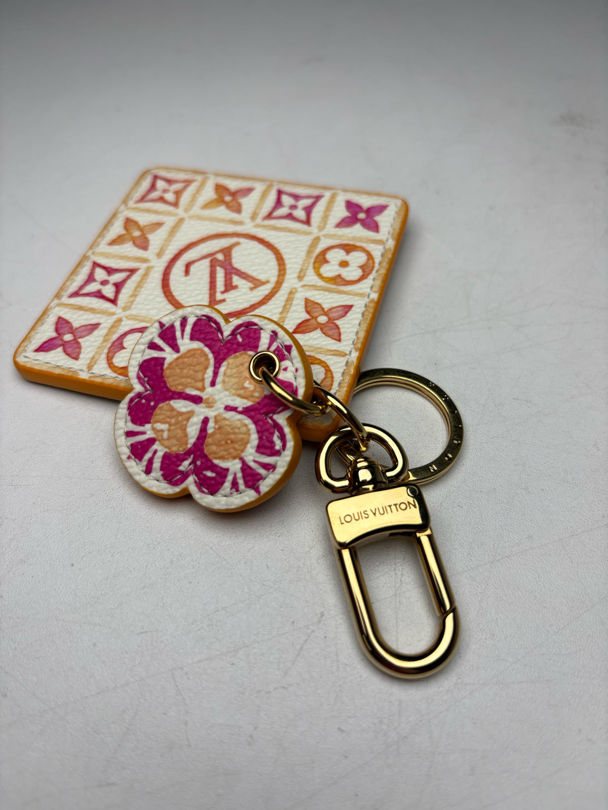 Louis Vuitton LV Monogram Tiles By the Pool Coral Pink Authentic Pre-Owned Key Charm Holder