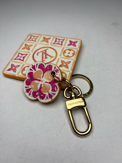 Louis Vuitton LV Monogram Tiles By the Pool Coral Pink Authentic Pre-Owned Key Charm Holder