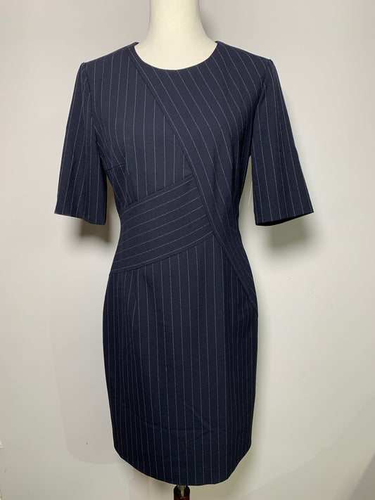 Women Size 6 BOSS Hugo Boss Blue Pinstripe Polyester Dress