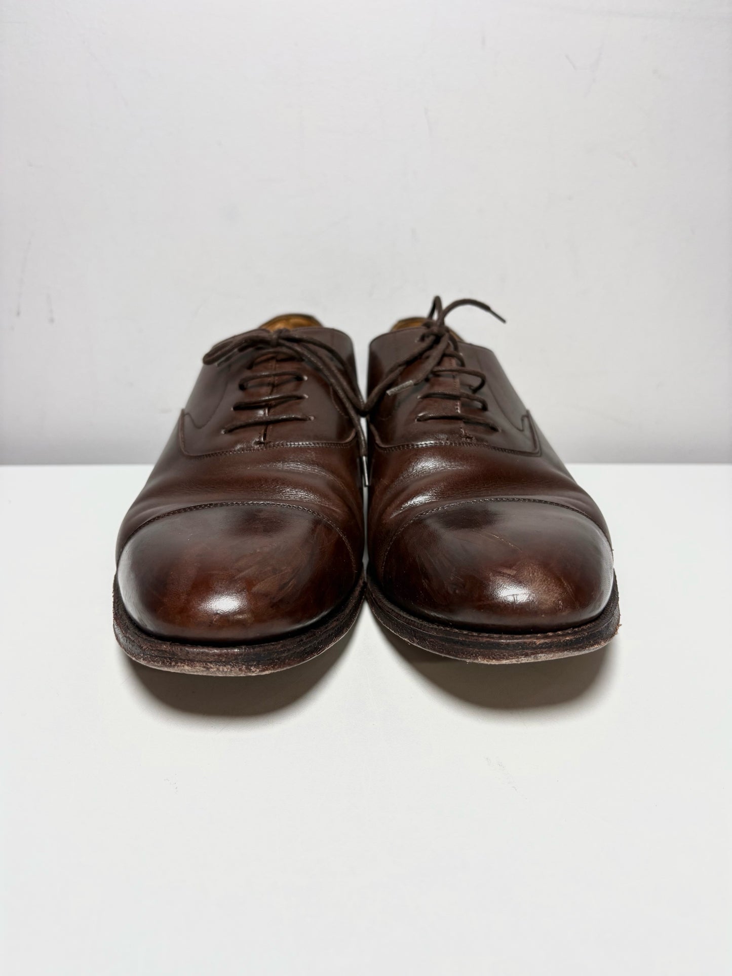 Men Shoe Size UK 8.5 Meermin Espresso Calf Leather Pre-Owned Cap-Toe Oxford Shoes