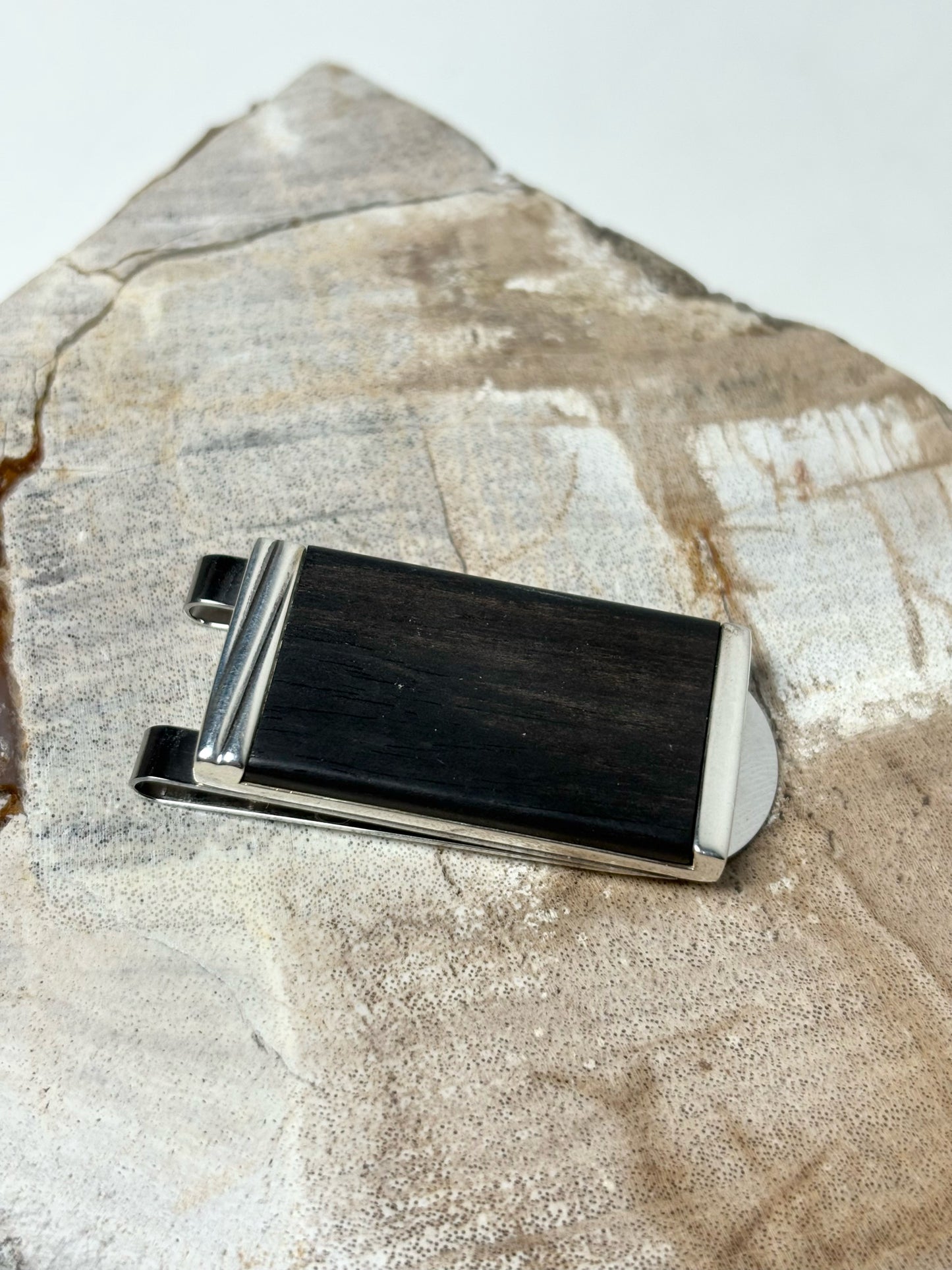 Men's Vintage Cartier Sterling Silver, Wood Inlay De Santos Money Clip