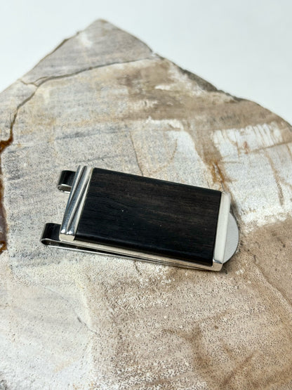 Men's Vintage Cartier Sterling Silver, Wood Inlay De Santos Money Clip