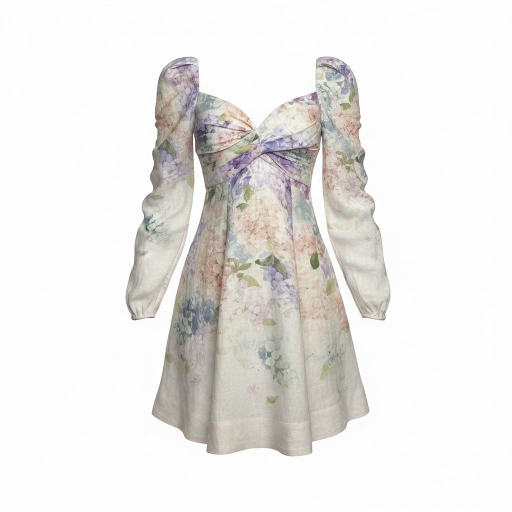 Women Size 1 Zimmermann White, Blue, Green, Pink Dawning Floral 100% Linen Dress