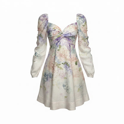 Women Size 1 Zimmermann White, Blue, Green, Pink Dawning Floral 100% Linen Dress