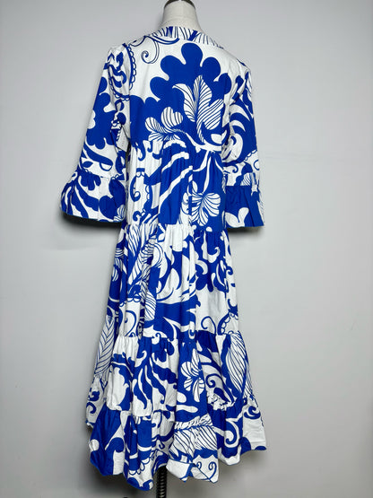 Women Size M Double J Blue, White Print Cotton Pre-owned Maxi Dress