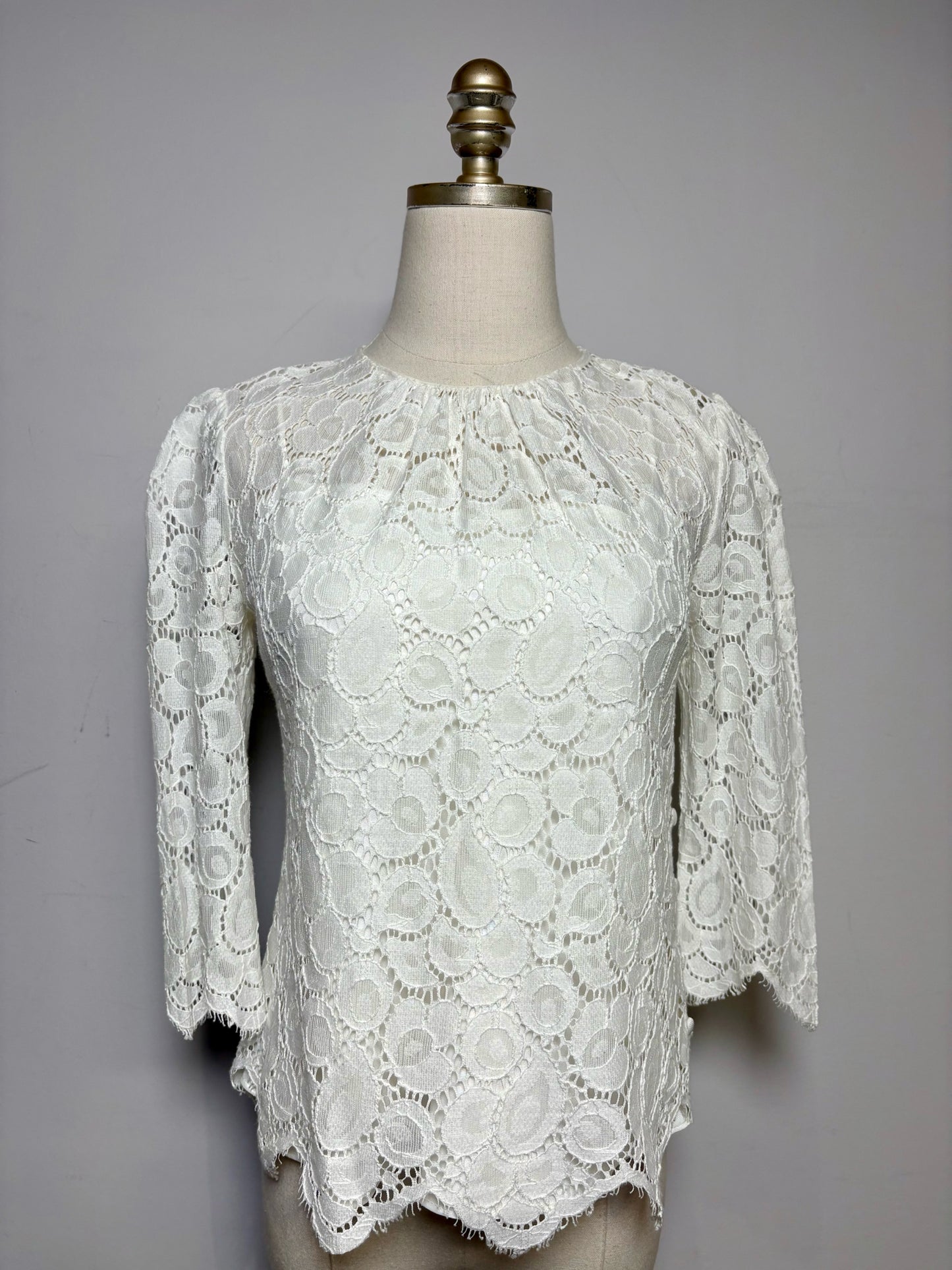 Size 4 Milly of New York White Lace Women's Cotton Pre-owned Blouse