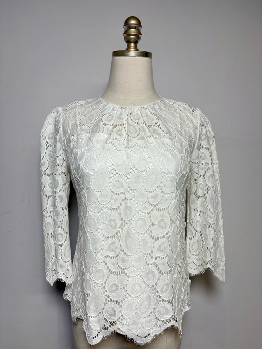 Size 4 Milly of New York White Lace Women's Cotton Pre-owned Blouse