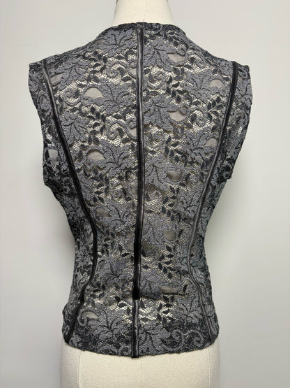 Women Size 8 Chantal Thomas Paris Black, Silver Lace Vest Top