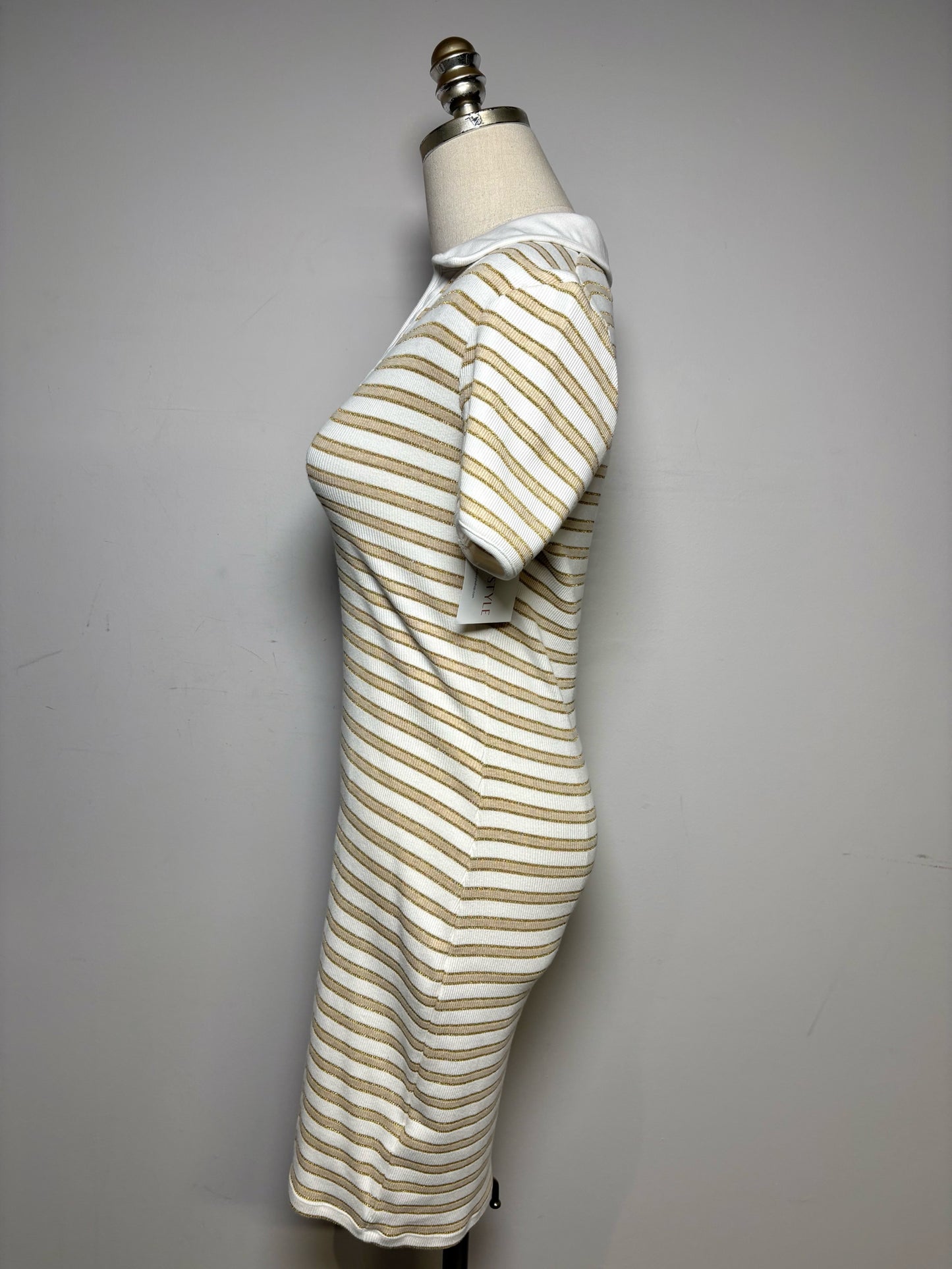 Women's Size XS Veronica Beard Bailey Striped Metallic Gold Pre-Owned Polo Dress