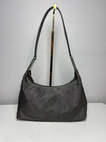 Women's Prada Tessuto Spazzolato Gray Nylon Leather Vintage Y2K Rare Pre-Owned Small Purse