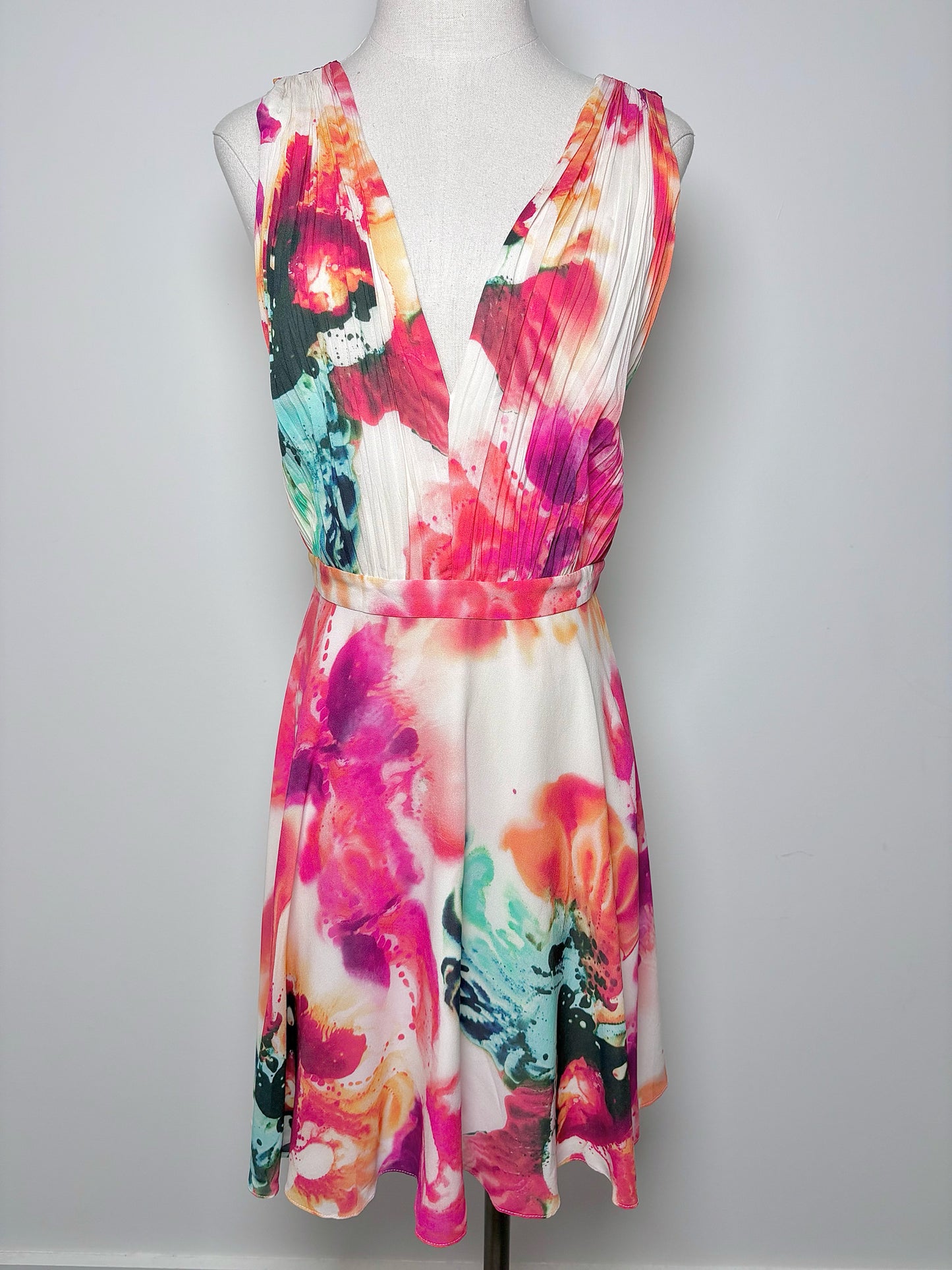 Women Size 10 Alice + Olivia Orange, pink, cream, green Watercolor floral Dress