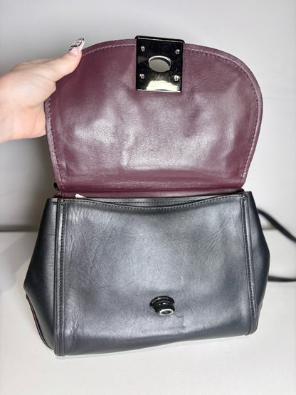Women's Coach #54079 Willow Floral Leather Pre-owned Black Top Handle Rare Bag
