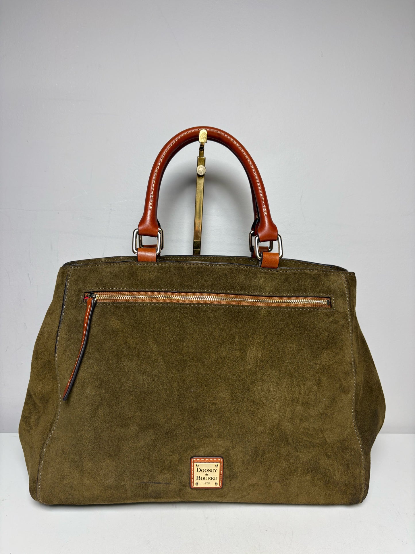 Women's Dooney & Bourke Solid Suede Pre-owned Olive Green Satchel